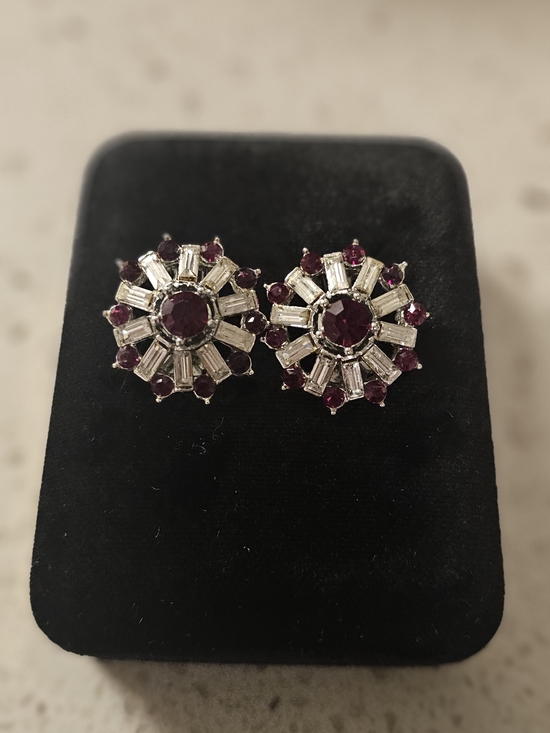 Jewelry - Vintage-Inspired Ruby and Clear Crystal Cluster Stud Earrings - Women Jewelry